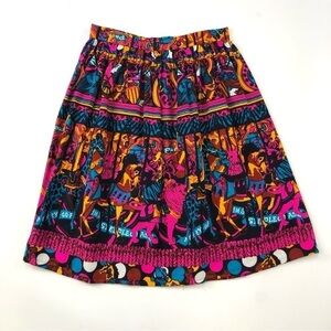 Vintage 70s skirt MOD black neon pink brights aline gathered waist  XS